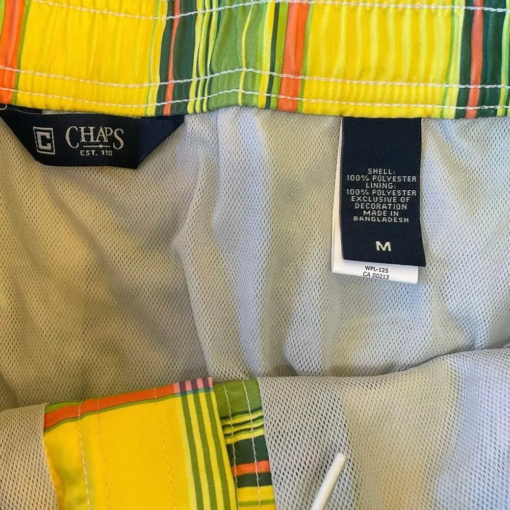 Chaps Plaid Swim Trunks Men’s Medium Bright Madras Board Shorts Yellow Blue NWT